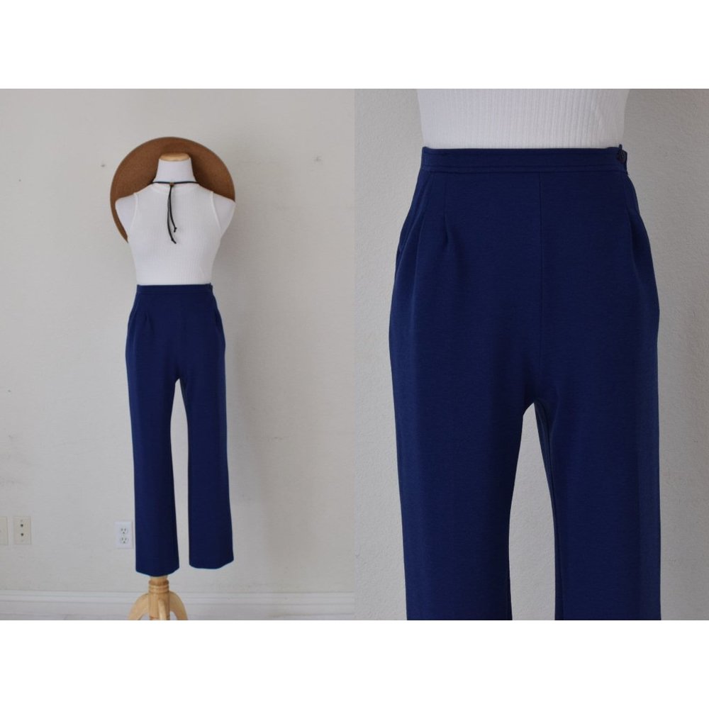 Vintage 70s Blue Polyester Stretchy Pants size 6 |‎ 26 waist